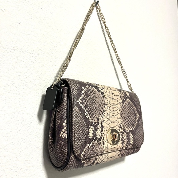 Coach Python-embossed Mini Ruby Crossbody Handbag/Clutch with Gold Chain - Picture 4 of 8